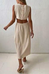 Pleated Single-breasted Bare Waist Tank Dress